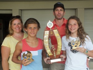 Nippers no more: U14 Age Champions  Jackson Dawkings and Kate Gilmore with sponsors Caroline Vielle and Heatley Gilmore