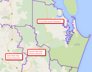 See the catchment map at http://www.qgso.qld.gov.au/maps/edmap/