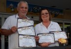 Rod and Sharon Parker from Ed's Beach Bakery show off their awards for excellent pies!