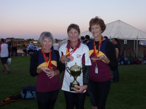Cooloola's Great Grand Dragon State Representatives Jan Hughes, Norma Sanderson and Elaine Dimock at the 2010 Dragon Boat National Championships in Adelaide