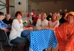 Denise and Geraldine Farrelly, Cherie Mason, Peggy Phelan, Kathy Wallace and June Brown enjoy a catch-up over a cuppa
