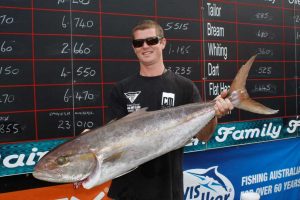 Byron Rush from Rainbow Beach brought in this whopper  a 14.855kg  Amber Jack, which was topped by Kane Maley from Caboolture and his 23.010kg  Spanish mackerel in the Big Fish category