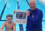 Wyatt Lee has had an awesome winter of swimming with an outstanding effort at Queensland State Championships last month, pictured with Crocs coach, Greg Rogers