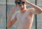 Swim club member, Zac lines up for his race