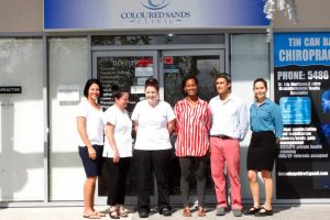 Come meet the team at the  Coloured Sands Clinic: Remedial Massage Therapist Tamara Kelly, Sonya Carey, Jess Turvey, Chiropractor Dr Lily Matthews, Dentist Dr William Edmeades and Podiatrist Rochelle Harling