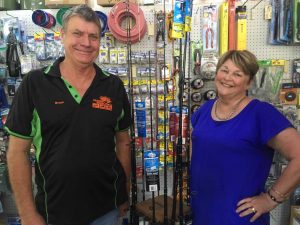 Bruce and Terri Geissmann from Rainbow Beach Hardware, Fishing and Camping are concerned about the approval for a roadside stall on the corner of Tin Can Bay and Rainbow Beach roads