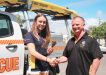 Summer Surf Girl, Elizna Smit, receives a very generous donation from PFD Foods, presented by Surf Club Supporters Club President, Mr John Greaney Image Barb Rees