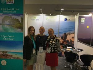 Tanya Beech from Rainbow Ocean Palms and Jan Foletta, Great Beach Drive 4WD Tours - say hi to another Rainbow local at ATE17, currently International Sales Manager for Tourism Whitsundays, Sharon and Richard Whitney 's daughter, Emma (left)