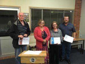 Toastmasters Paul Deller, Marie Parker, Linda Fewtrell and Patrick McFarlane practice their skills 