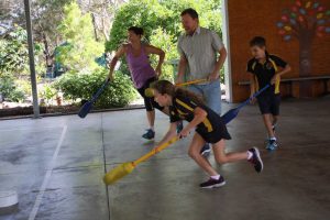 Principal Dan Stanieg joined in with ‘giant hockey’ at Fitness Club with one of the organisers Sarah Booth, Alex and Sophie. Organisers change it up each Thursday from 7am, and it is followed by a delicious Brekky Club, supported each week by Rainbow Beach IGA (there’s a photo on the back page). 