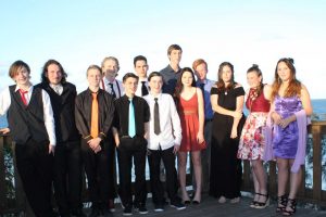 Year 10 Graduates from Tin Can Bay P-10 School pose for photos at the propeller, before they celebrate further at the Sports Club.