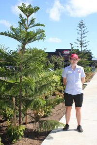 Tin Can Bay IGA Manager, Kylie Rayson, shows some of the new plantings and beautification in the Tin Can Bay shopping precinct