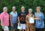2018 Cooloola Coastcare management committee members: Jenny Adamson, Treasurer; Nancy Haire, Secretary; Lindy Orwin, Coordinator; Maree Prior, Vice President; Fiona Hawthorne, President who is holding Cooloola Coastcare’s Sure Grow Coastcare Award trophy for the 2017 Queensland Landcare Awards.
