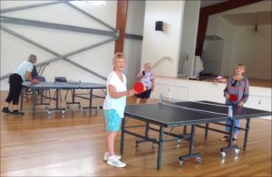 Over 60’s 1: Lyn Bleakley Carmel Darcey, Annette Collins and Sabine Deimel enjoy a game of table tennis at the Community Hall