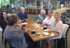 Jenny, Sandra, Vaughan, Margaret, Rhonda, and Annette enjoy lunch at the Ginger Cafe