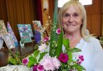 Linda Brown with her winning arrangement at the annual LAC Flower Show