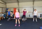 Physio Sue Bennett and trainer Gemma invite you to the Tin Can Bay Physiotherapy Health Club - here they are, working out with Jill and Shazz!