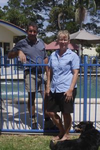 New faces in town - Jaimie and Lisa Kerr, with Tabbe, are the new managers at Rainbow Getaway Holiday Apartments 