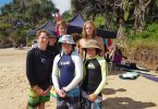 Kaleb Crowe (St Patricks College), Rory Mick and Josh Pamenter, and behind: Ella Pamenter, Zac and Izaac Cole - all Cooloola Coast kids competed in their home ‘beach’ for the Wide Bay Trials last month