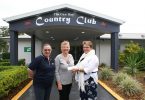 Julie Thorne and Julie Collins from TCB Meals on Wheels with TCB Country Club Treasurer Janet Reibel and a donations for $1000