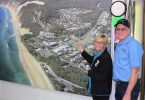 New owner Michiel Pratt with one of his customers, Rainbow Beach Holiday Village’s Janine Kent, showing Michiel the changes to the coast