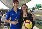 Rainbow Beach residents Archie Gilmore with his Player’s Player trophy for Under 14 Men and Abbey-Rose Cairns who won the Golden Boot prize for most goals on her team at the Gympie United Football Club Presentation