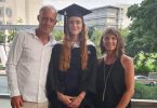 Rachel with her parents, Grant and Kathy McFarlane, at Rachel’s recent graduation
