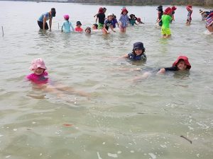 Tin Can Bay students enjoying the water at the foreshore