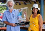 Australia Day at the Bay - TCB Yacht Club Patron Robyn Creighton presents the Olive Dish Trophy to Yacht Club Commodore Doug Watson