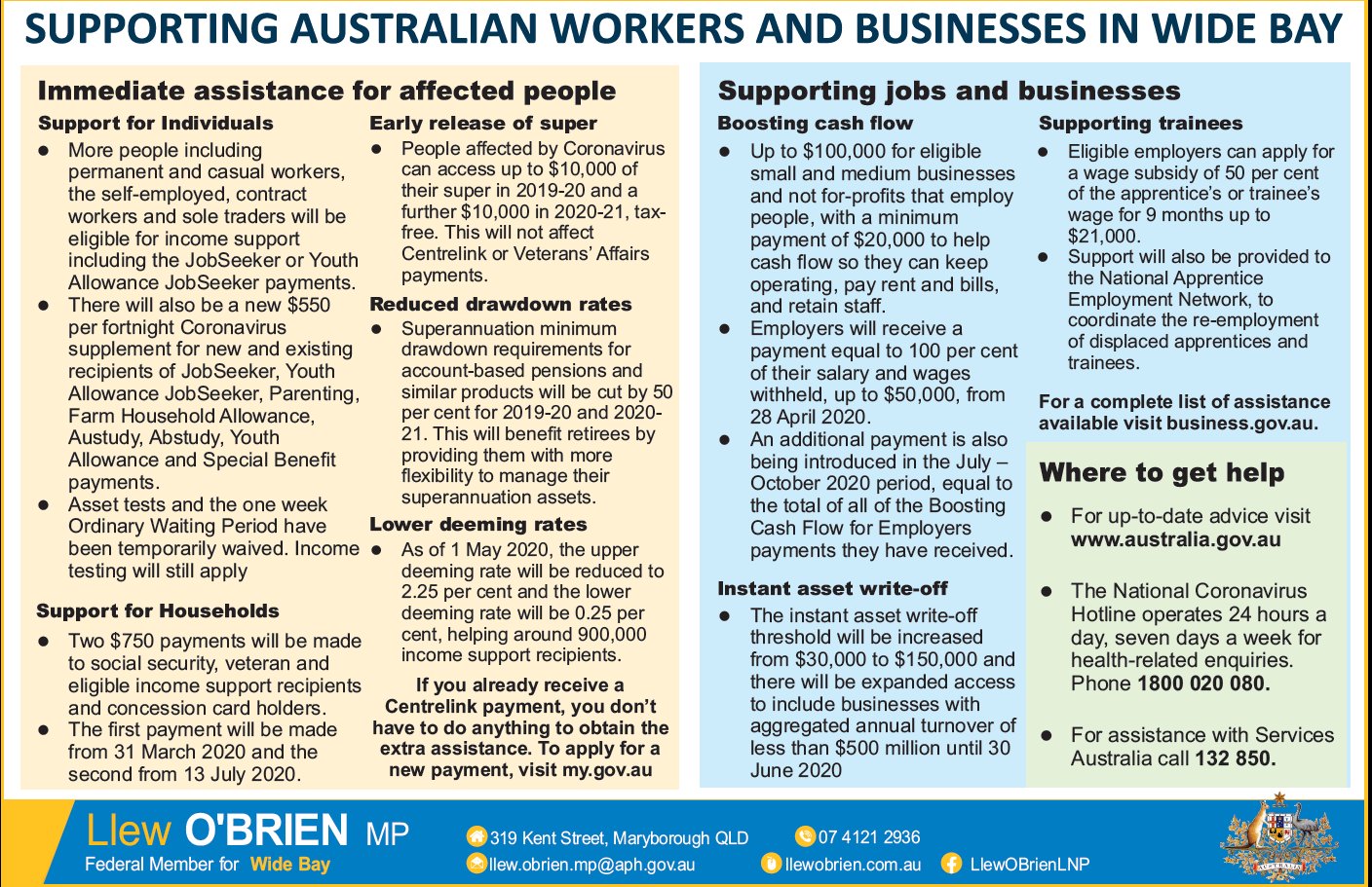 Supporting Australian Workers & Business in Wide Bay - Authorised by Llew O’Brien, Liberal National Party of Queensland, 319 Kent Street Maryborough QLD 4650 
