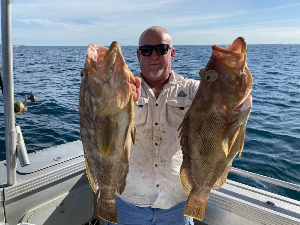 Fishing - Keely Rose - Captain Shaddy with a pair of big Maori Cod