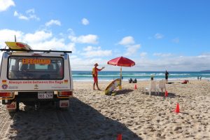 Great to see lifeguard Liam Toohey back with the red and yellow flags on the beach for safety at Rainbow Beach