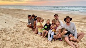 Chris and Liam Hemsworth with Elsa Pataky and family, and friends Luke and April Munro, at Rainbow Beach and Double Island Point. Picture: Instagram/@aprilmun