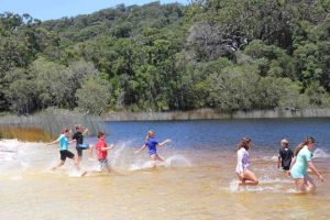The Rolleston School camp students were so excited to hit Lake Poona after a long hot walk