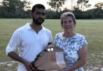 Cricket - Muhommad Adeel Abid and Edith McBride with the Man of the Match trophy