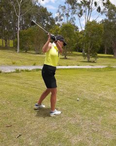 Golf - Carolyn Gamble teeing off on the 15th tee