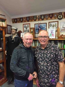Barry Wilkinson, former drummer for Wickety Wak chatting to local crooner Keith Miller during a break in the entertainment