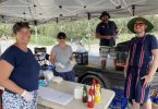 The Sandcastle Competition was so popular, Rainbow Beach State School P&C, Sandra Lindenberg (Treasurer), Simone, and Steve Bennett (Principal) and Jed Elmer (President) sold out of sausages!