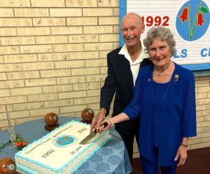Bowls Club 30th Birthday - Jill and George Falzon cut the cake