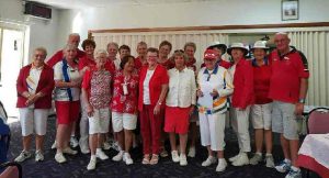 TCB Bowls Club - Resplendent in our red and white for President Ann’s day in June.