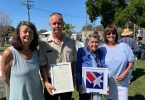 L-R Sue Nayler, Mel Backhouse, Jean Backhouse, and Daph Backhouse were presented with a framed Australian flag and Record of Service after the passing of Alan Backhouse, and his plaque was unveiled on the Memorial Wall along with the plaques of four others who have sadly passed this year.