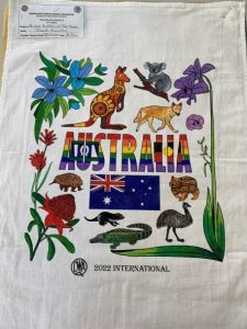 Beautifully painted tea towel by Judith which received 2nd place at Division level for last year’s QCWA country of study competition