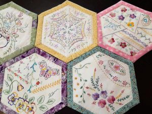 Quilts - These beautiful embroidered hexagons are the work of Sandra Bonell