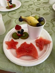 Fruit is fun! The kids made these fabulous fruit creations with help from Gabriella